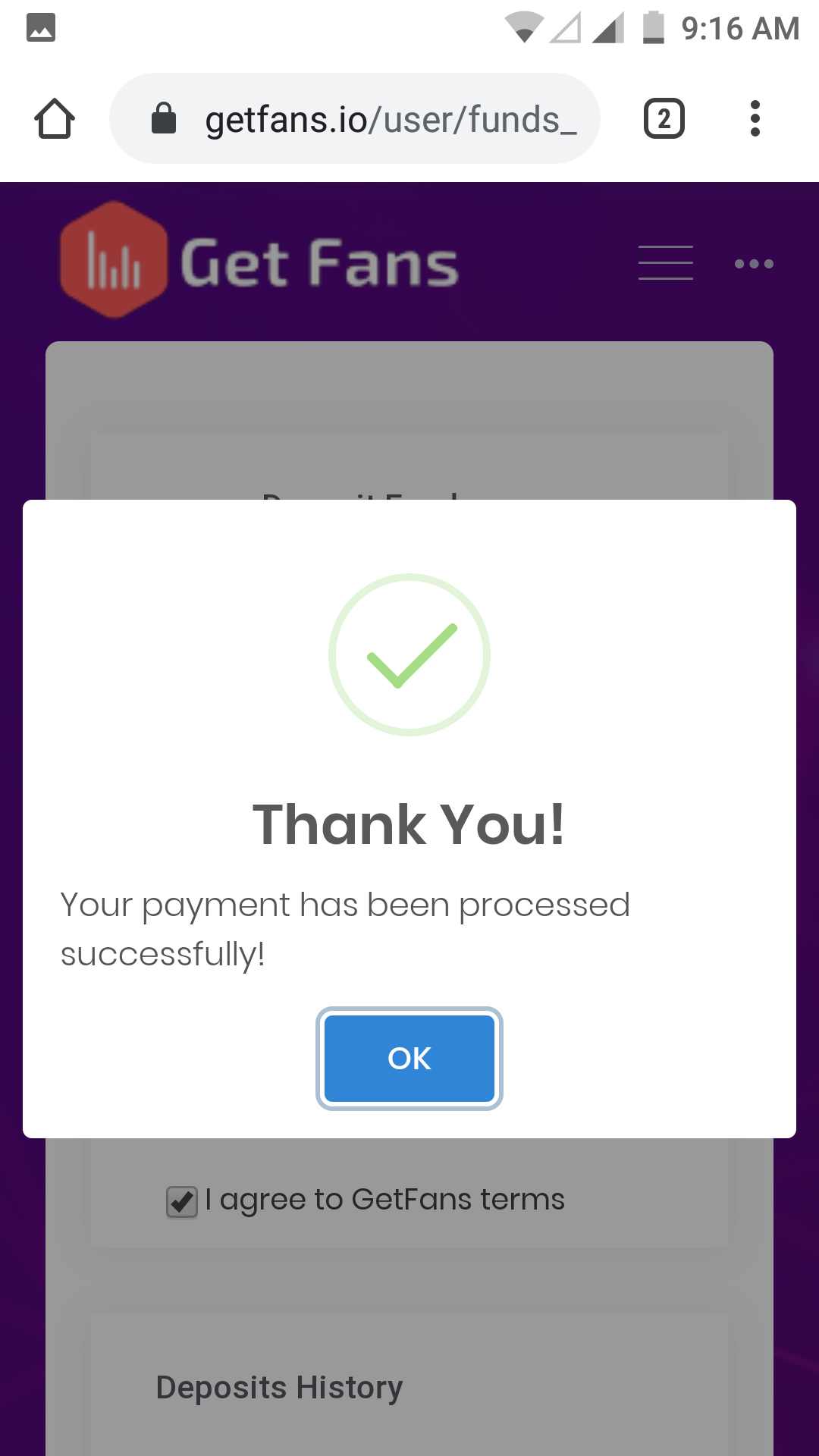 Funds added successfully using PayPal