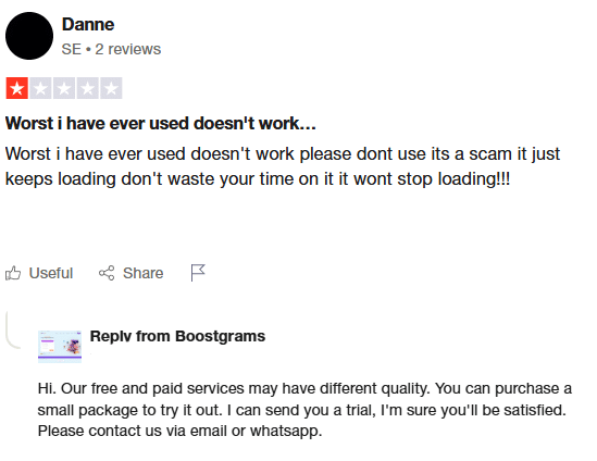 BoostGrams user review - Free services scam