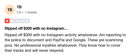 PopularityBazaar User Review - Ripped off $300 with no Instagram activity