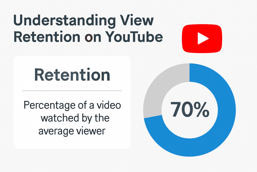 Infographic showing 70% average audience retention with a donut chart and explanation of view retention on YouTube