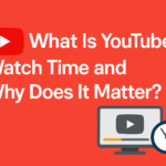 Graphic with title 'What Is YouTube Watch Time and Why Does It Matter?' featuring YouTube logo, video player, and clock icon